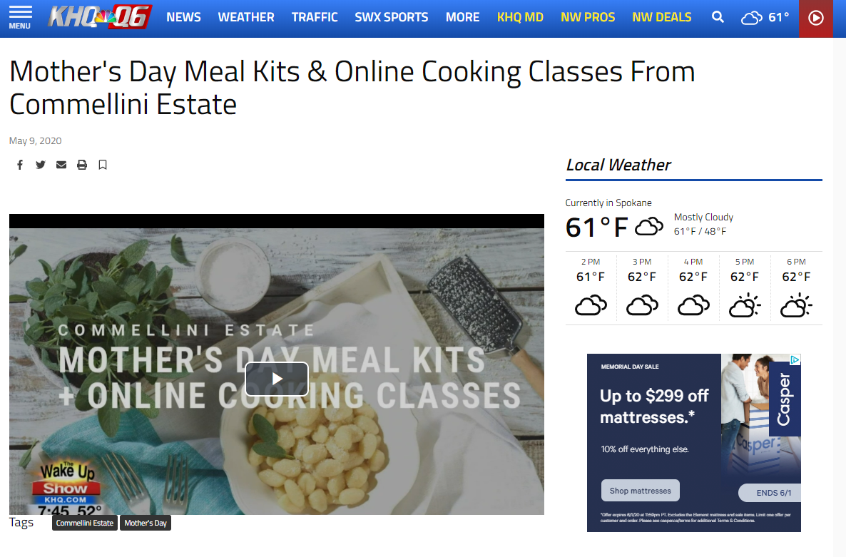 Mother's Day Meal Kits & Online Cooking Classes From Commellini Estate