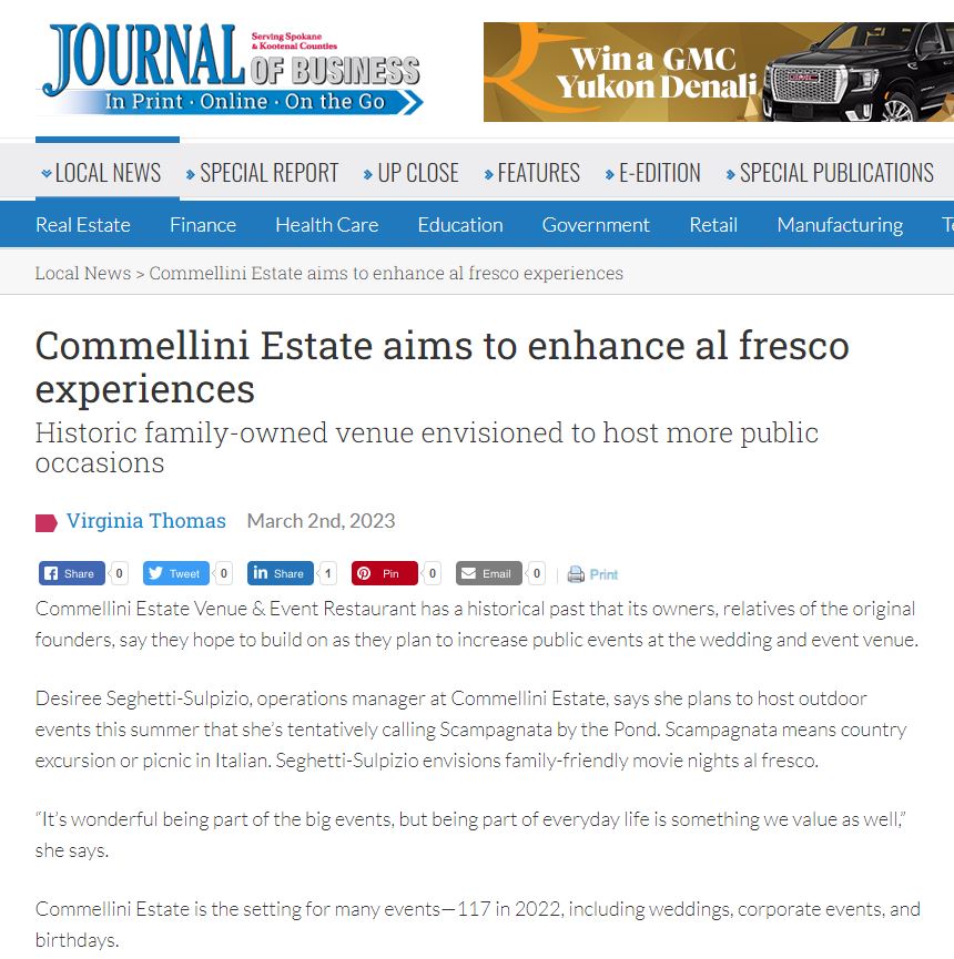 Journal Of Business Article: Commellini Estate aims to enhance al fresco experiences
